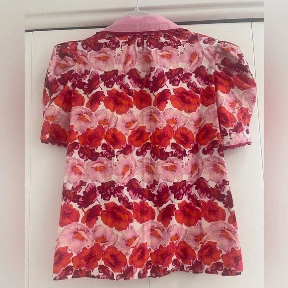 ENTRO Floral Puff Sleeve Blouse / Pink and Red/ Size M - Picture 4 of 8